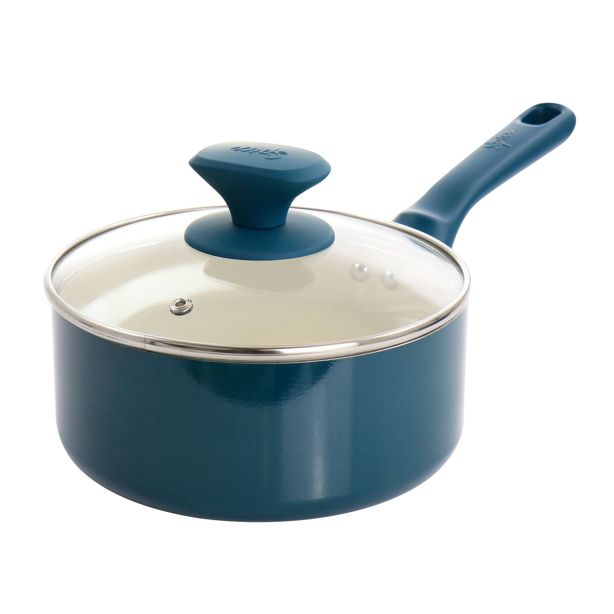 Spice by Tia Mowry Savory Saffron Teal 7 Piece Ceramic Nonstick Aluminum Cookware Set with Nylon Utensils